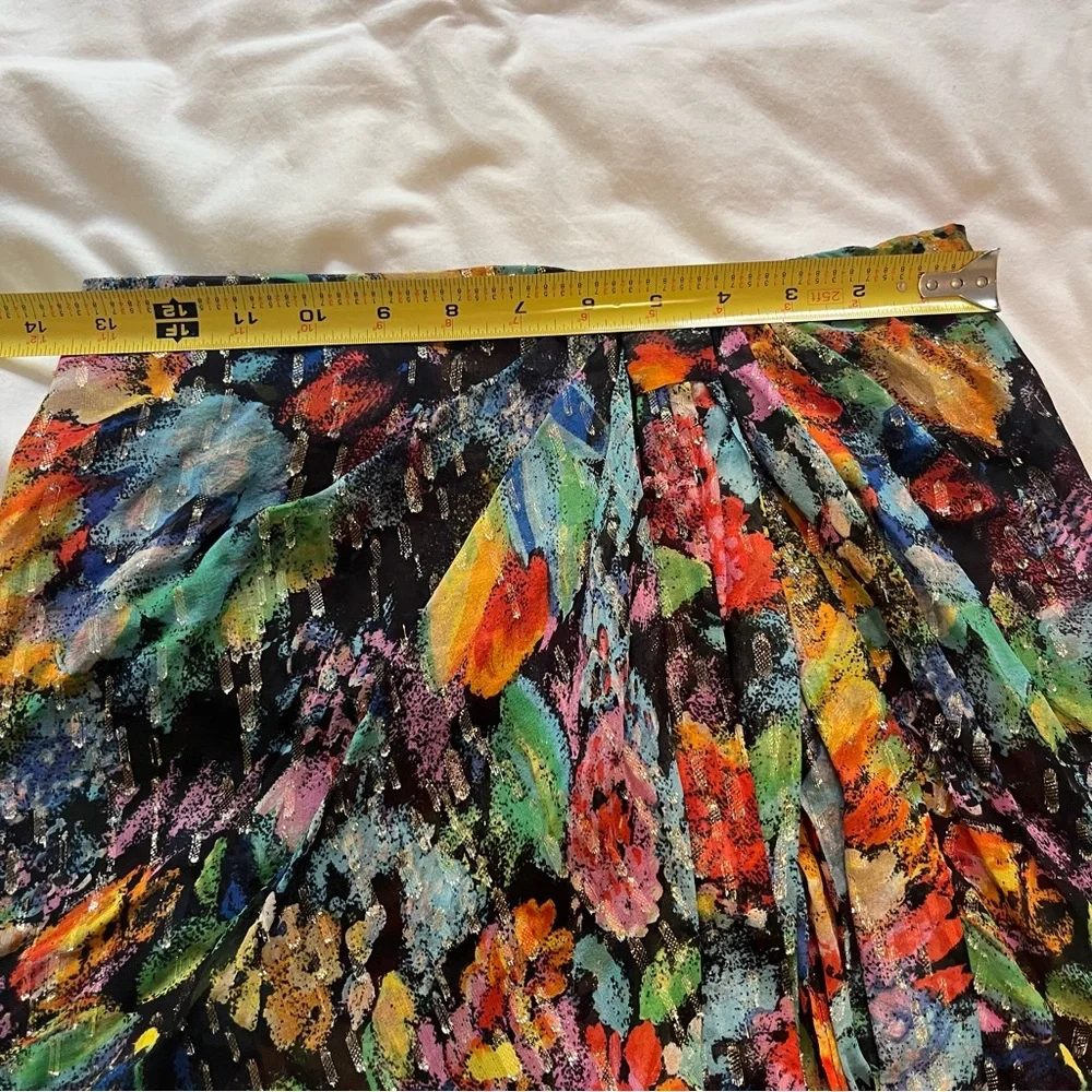 The Kooples Paris Multicolor Metallic Floral Mini Skirt Silk Size 2